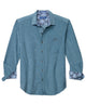 Men's long-sleeve sport shirt, blue spread collar, button front, chest pocket - Kingfish