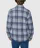 Long-sleeve plaid button-up shirt, blue-gray check with full back view