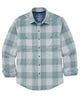 Long sleeve plaid sport shirt, light mint and blue with white - Stormy Willow