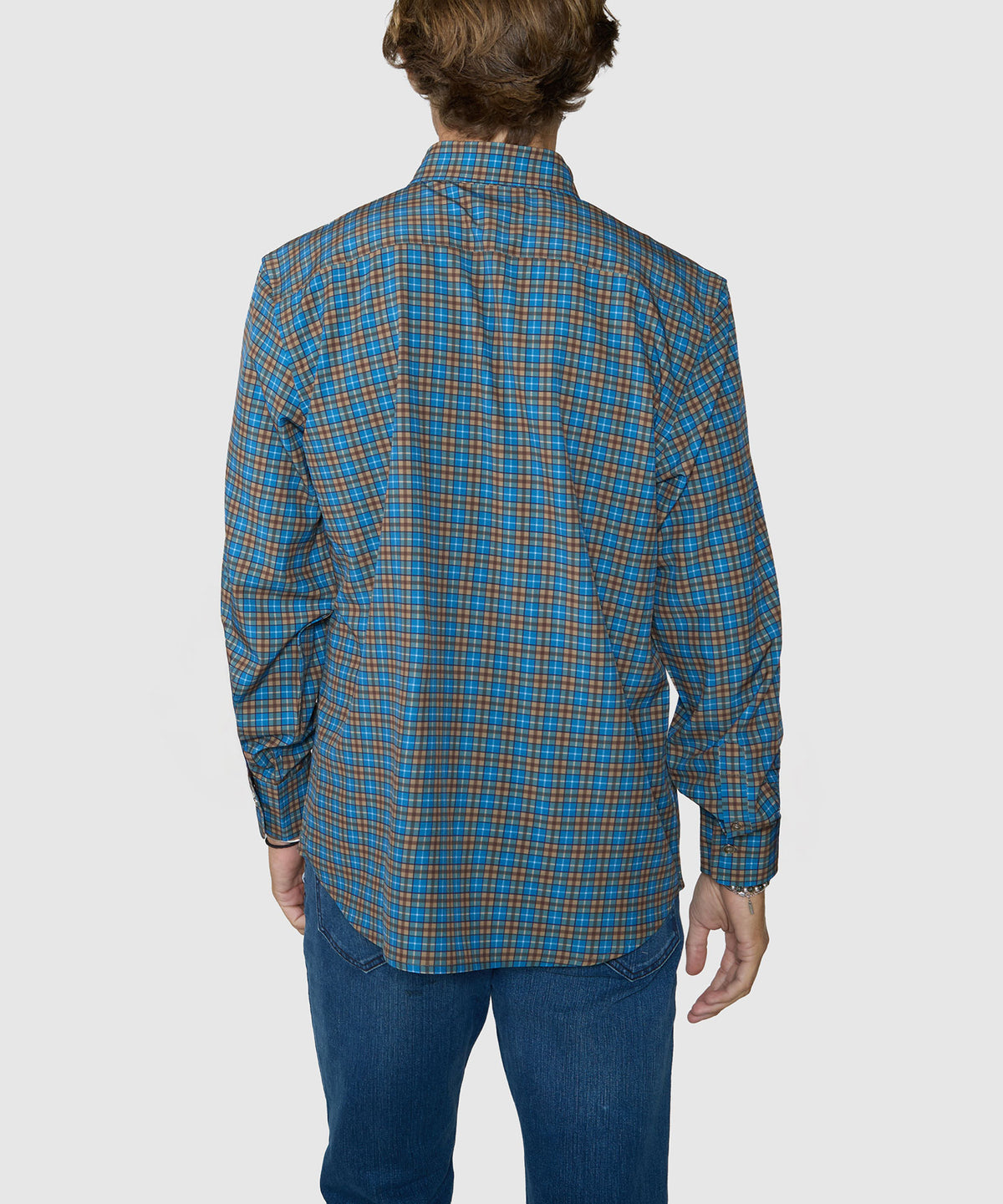 Westport No-Tuck Long Sleeve Button-Down Collar Stretch Performance Plaid Sport Shirt - Walnut, Men's Big & Tall
