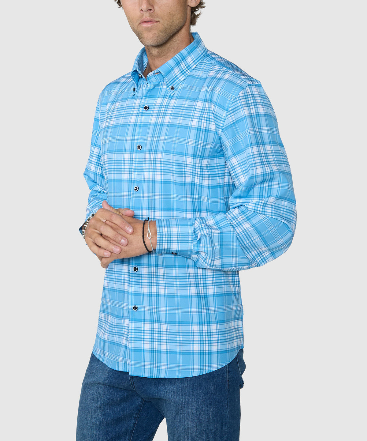 Westport No-Tuck Long Sleeve Button-Down Collar Stretch Performance Plaid Sport Shirt, Men's Big & Tall