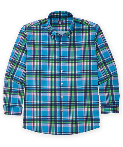 Westport No-Tuck Long Sleeve Button-Down Collar Stretch Performance Plaid Sport Shirt, Men's Big & Tall