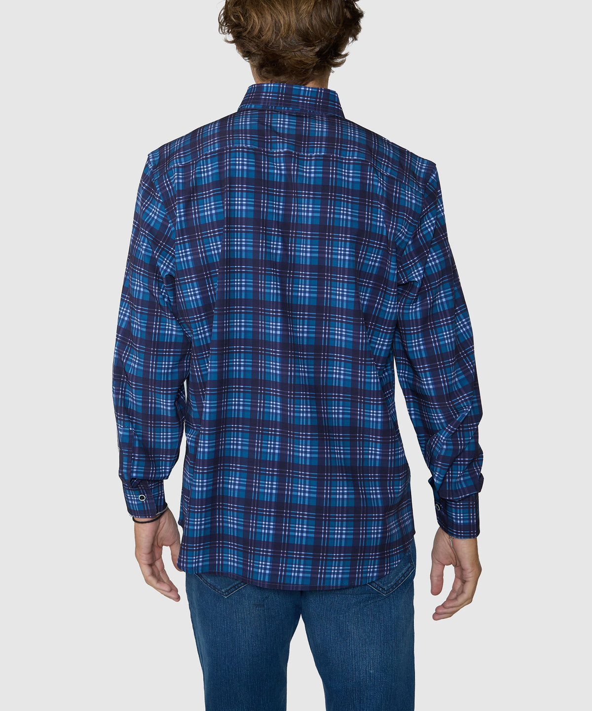 Westport No-Tuck Long Sleeve Button-Down Collar Stretch Performance Plaid Sport Shirt - Navy, Men's Big & Tall