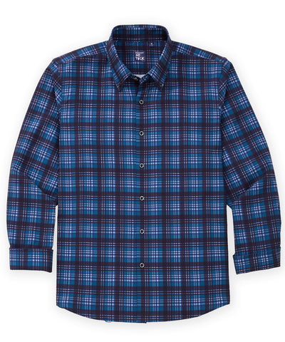 Westport No-Tuck Long Sleeve Button-Down Collar Stretch Performance Plaid Sport Shirt, Men's Big & Tall