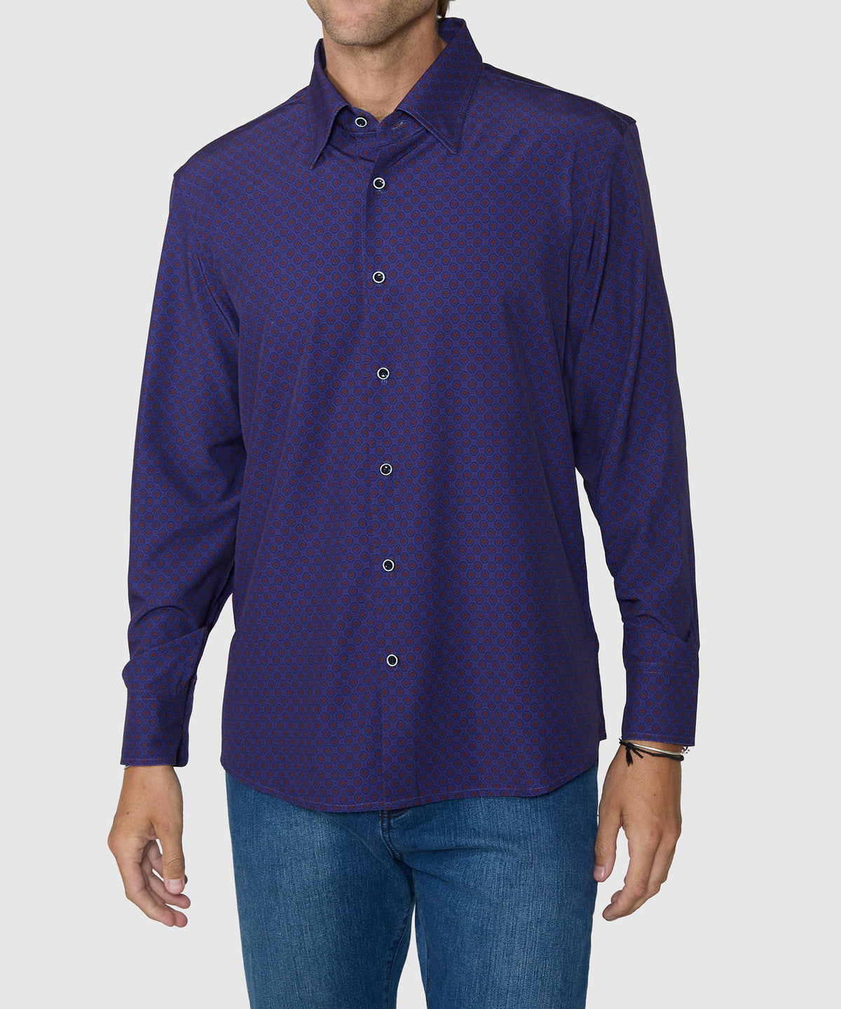 Westport No-Tuck Long Sleeve Button-Under Spread Collar Stretch Performance Medallion Print Sport Shirt, Men's Big & Tall