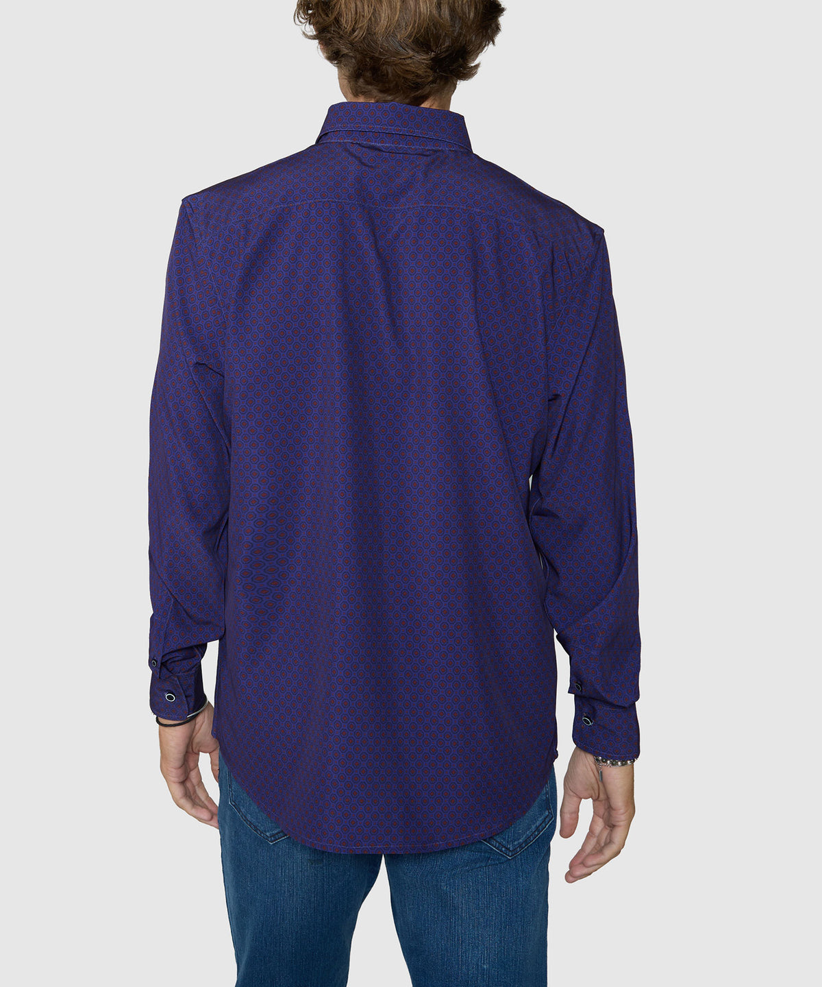Westport No-Tuck Long Sleeve Button-Under Spread Collar Stretch Performance Medallion Print Sport Shirt, Men's Big & Tall