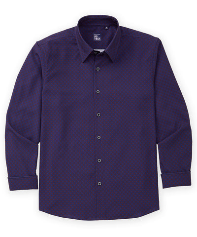 Westport No-Tuck Long Sleeve Button-Under Spread Collar Stretch Performance Medallion Print Sport Shirt, Men's Big & Tall