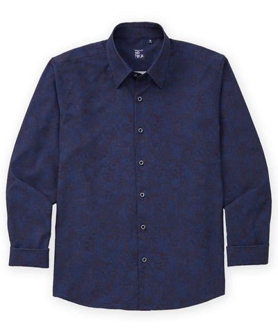 Westport No-Tuck Long Sleeve Button-Under Spread Collar Stretch Performance Medallion Print Sport Shirt, Men's Big & Tall