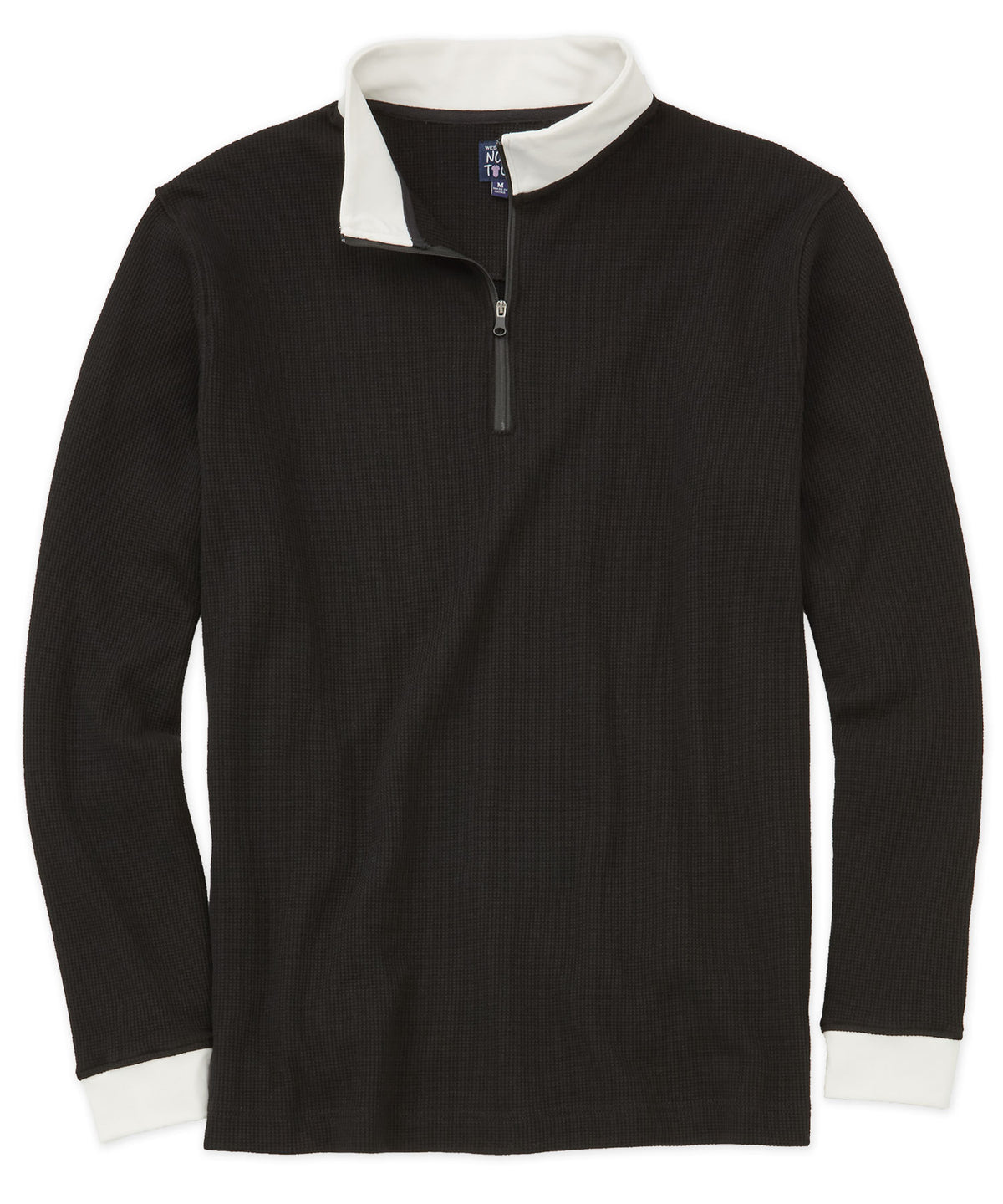 Westport No-Tuck Long Sleeve Contrast Trim Quarter-Zip Pullover - Black/White, Men's Big & Tall