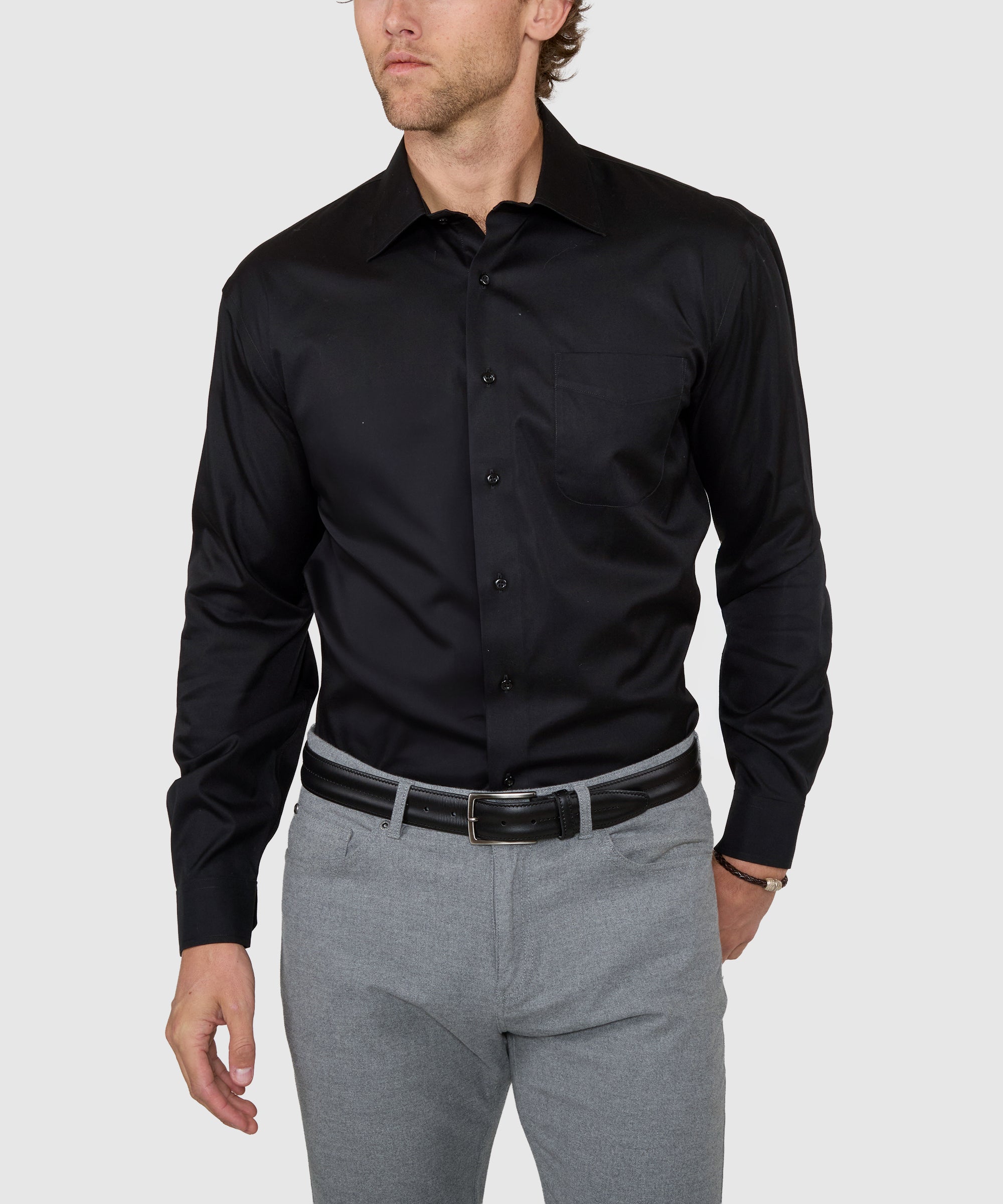 Men's Big & Tall Wilkes & Riley Poplin Spread Collar Dress Shirt Black / 17.5