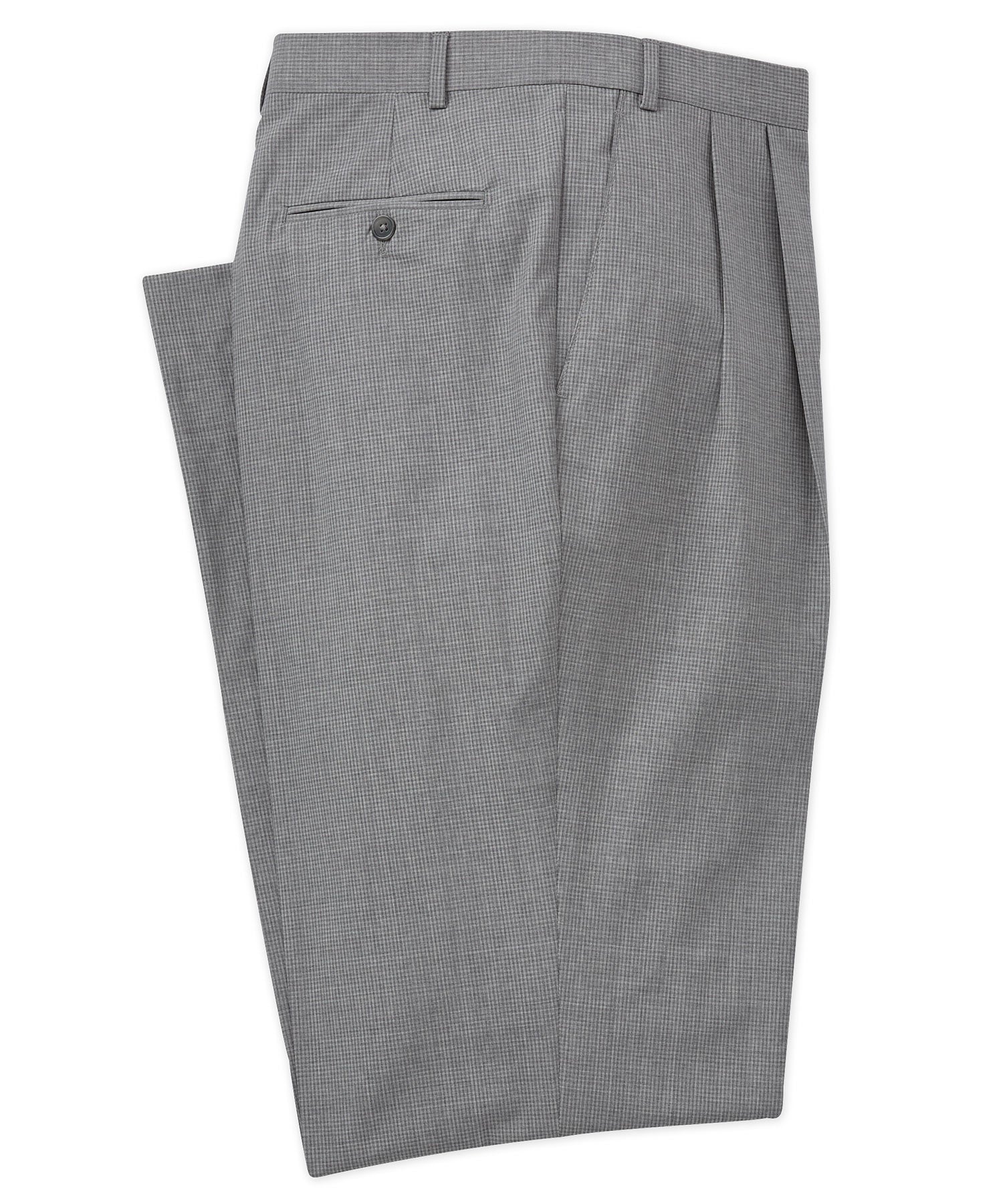 Jack Victor Super 130s 100% Reda Wool Pleated Check Patterned Dress Pants, Men's Big & Tall