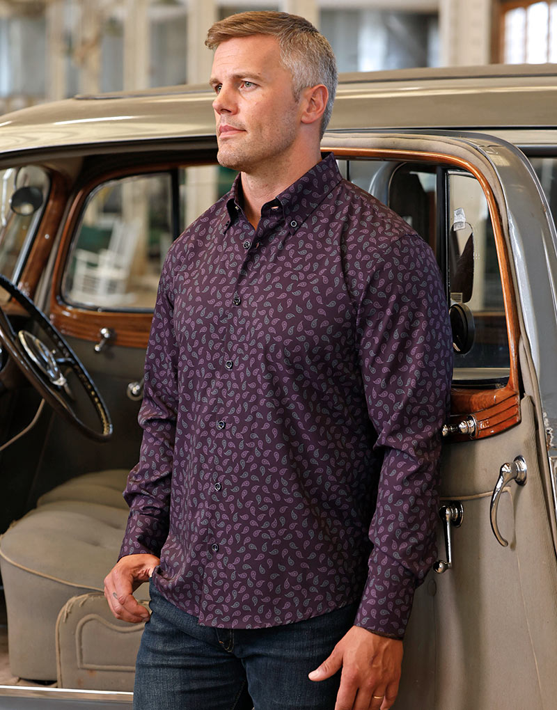 Westport No-Tuck Long Sleeve Button Down Collar Paisley Print Stretch Performance Sport Shirt
