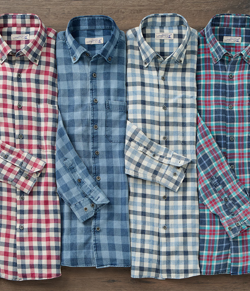 Westport Lifestyle Long Sleeve Button Down Collar Plaid Sport Shirts