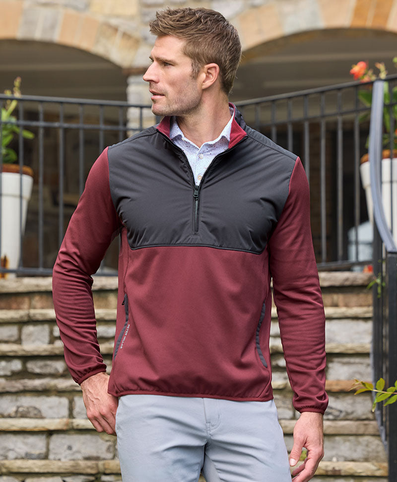 Male model wearing Peter Millar Vail Half-Zip Pullover