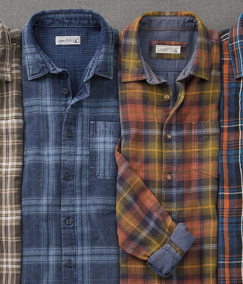 Westport Lifestyle Indigo Washed Plaid Sport Shirts
