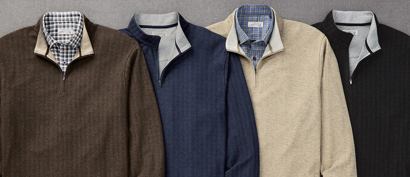 Westport Lifestyle Long Sleeve Herringbone Interlock Quarter Zip Pullover, Men's Big & Tall