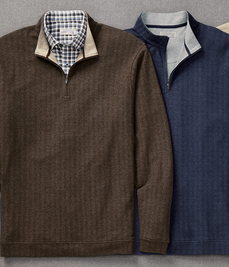 Westport Lifestyle Long Sleeve Herringbone Interlock Quarter Zip Pullover, Men's Big & Tall