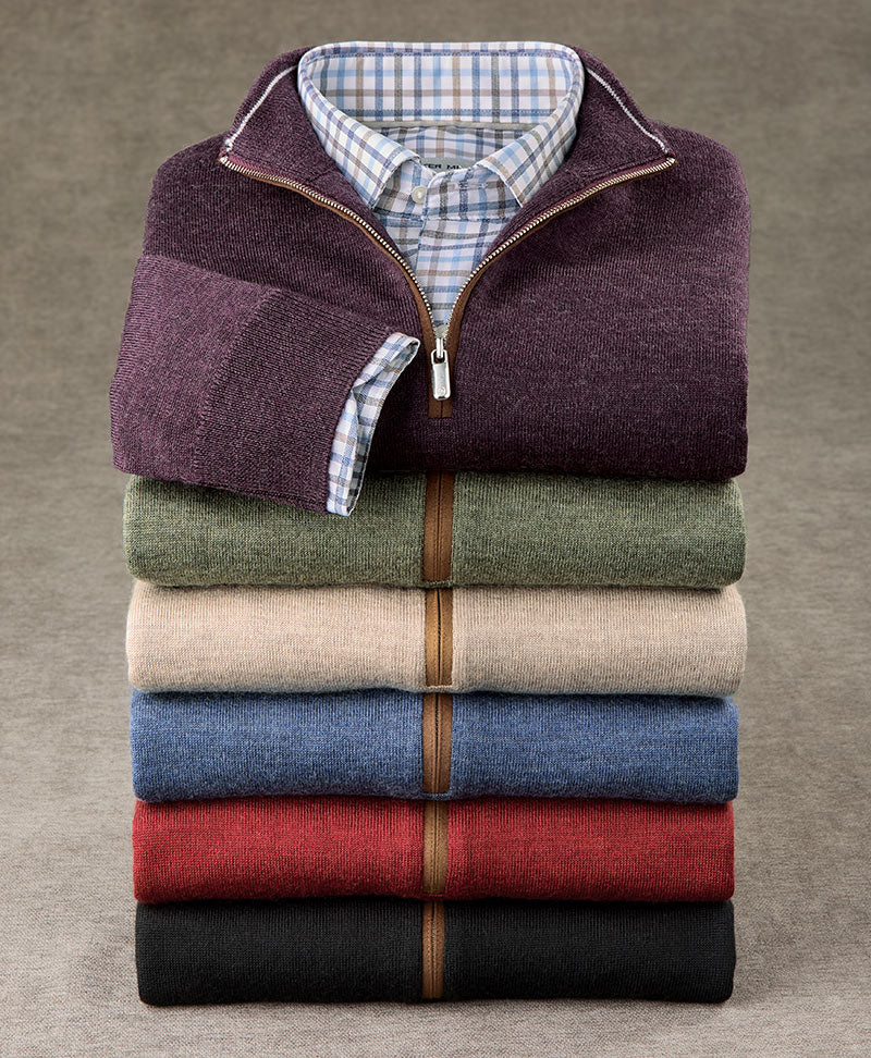 Peter Millar Long Sleeve Autumn Crest Suede Trim Quarter Zip Pullover