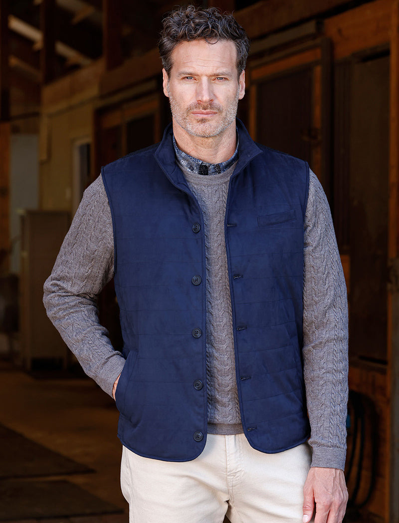 Male model wearing Westport Black Meridian Channel Vest