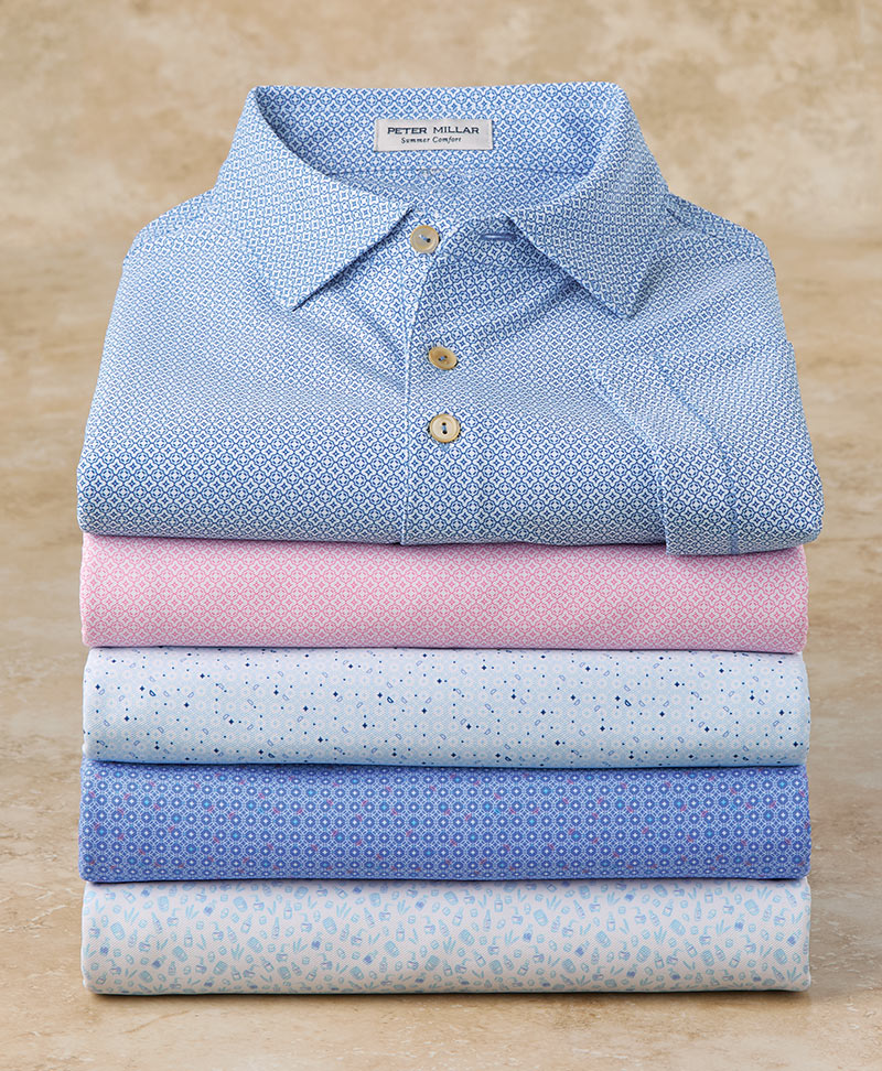 Peter Millar Short Sleeve Print Mesh Polo Knit Shirts
