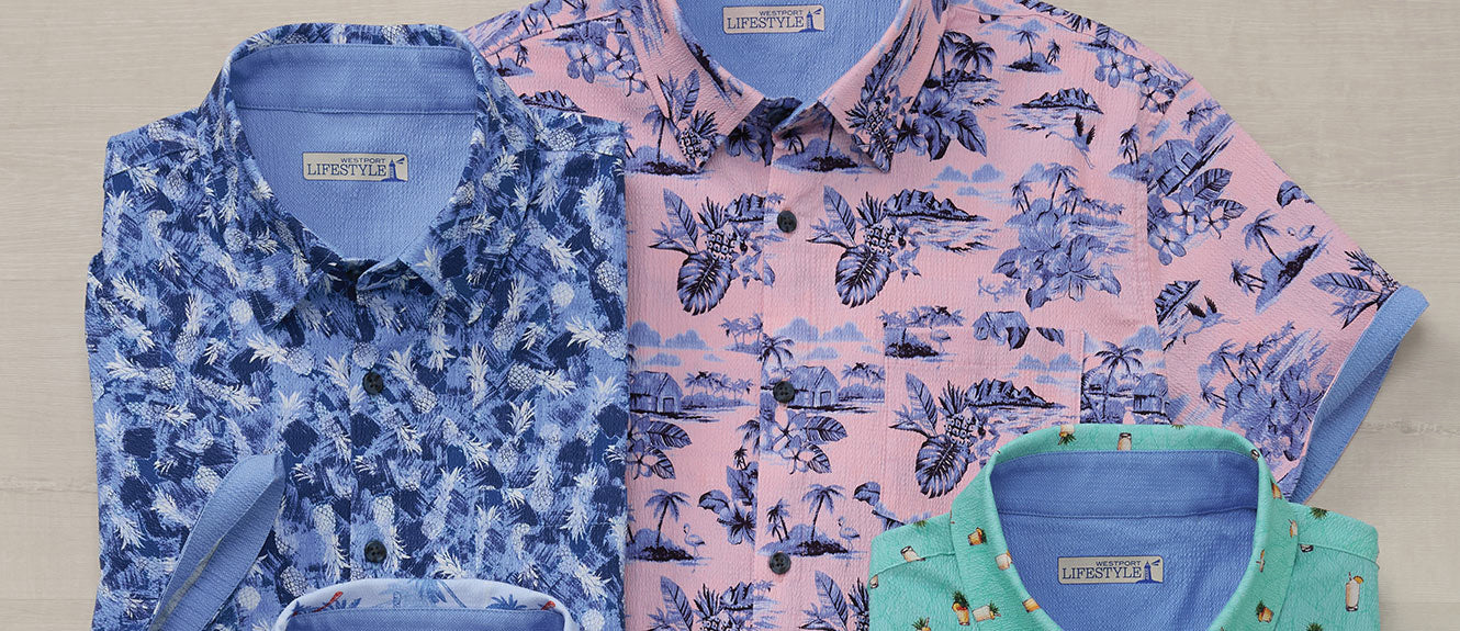 Westport Lifestyle Short Sleeve Seersucker Printed Shirts