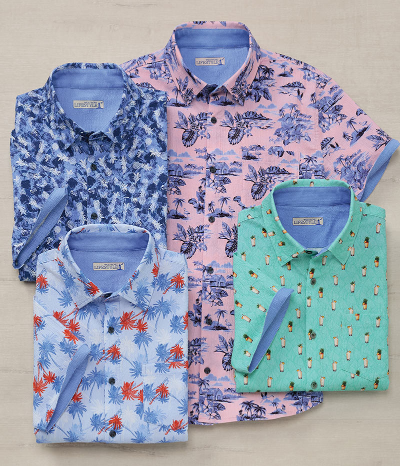Westport Lifestyle Short Sleeve Seersucker Print Sport Shirts