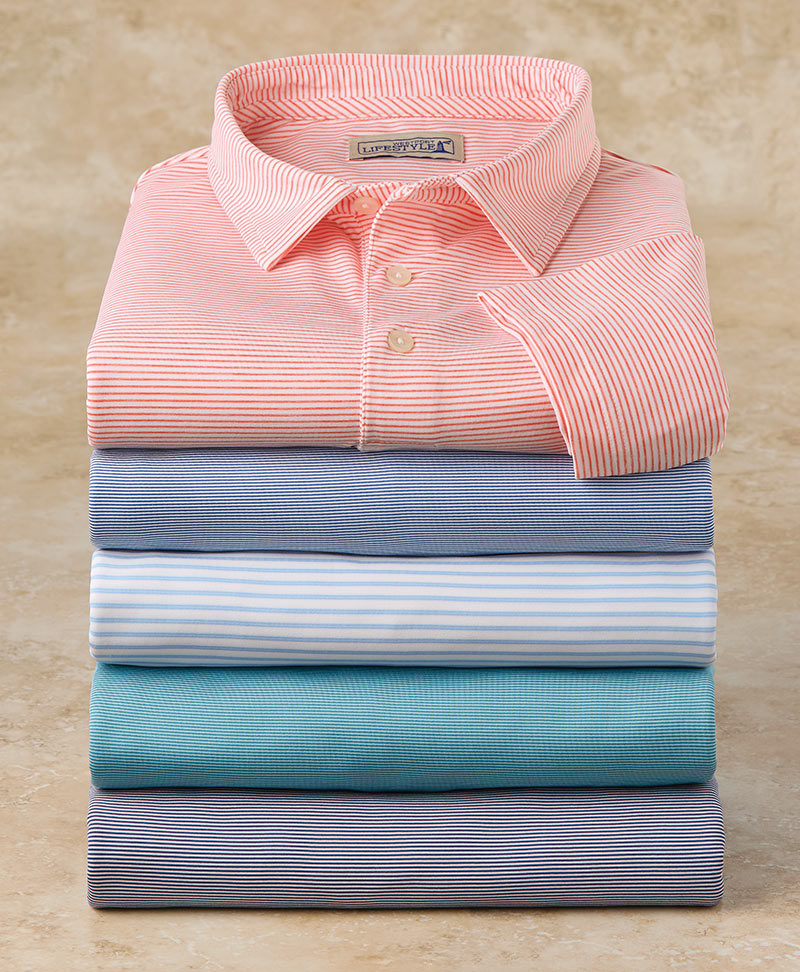 Westport Lifestyle Short Sleeve Performance Stripe Polo Knit Shirts