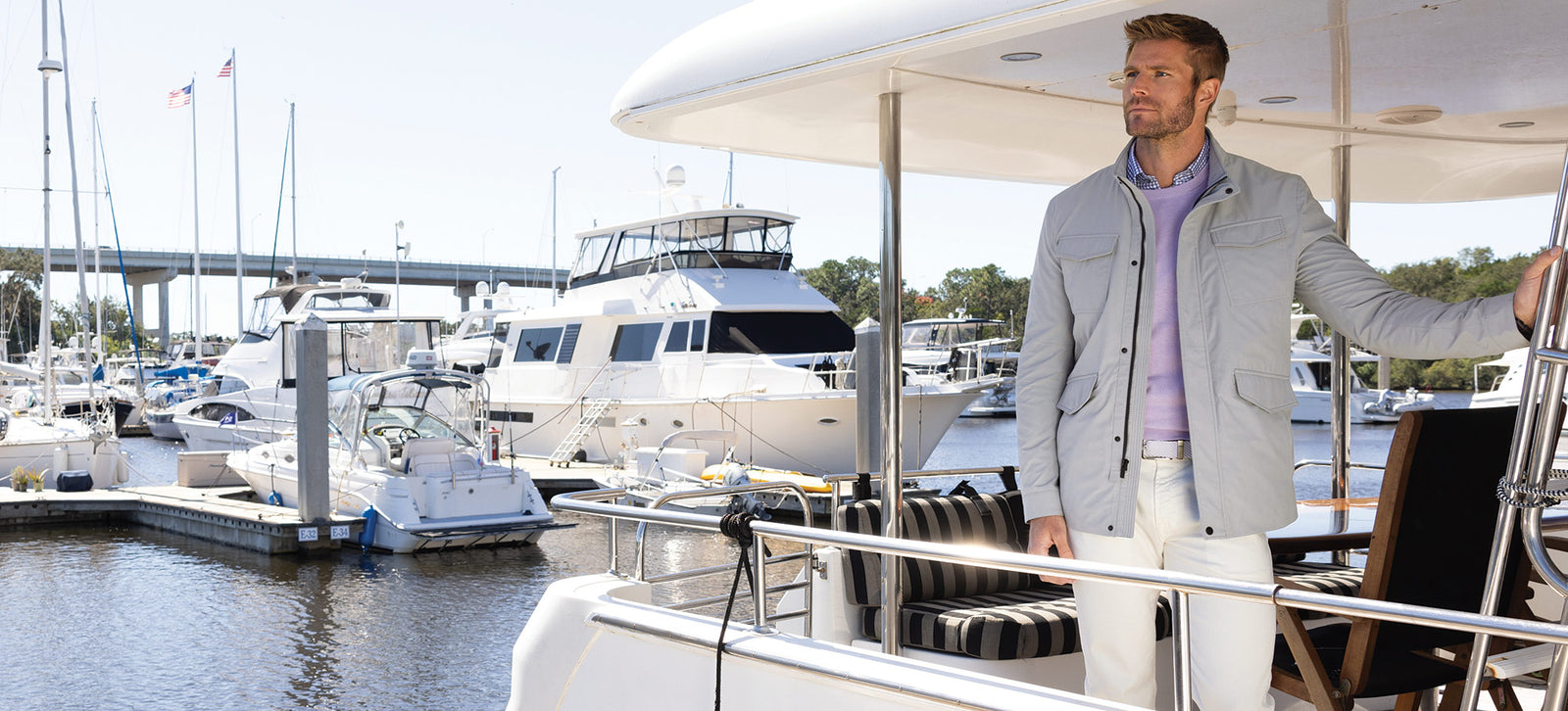 Male model wearing Westport Black Flexfield City Jacket