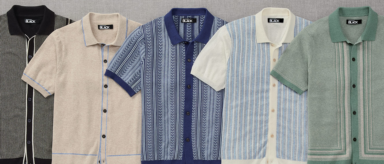 Westport Black Short-Sleeve Button-Front Knit Polo Shirts