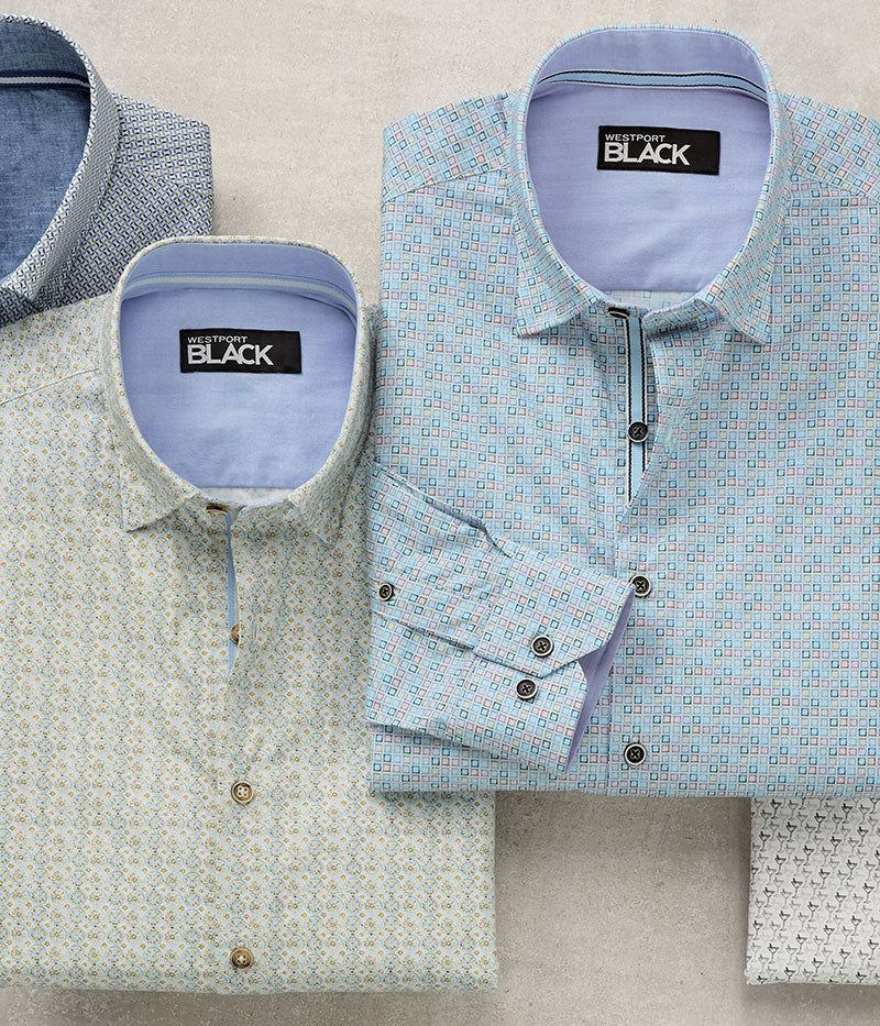 Westport Black Long Sleeve Print Sport Shirts