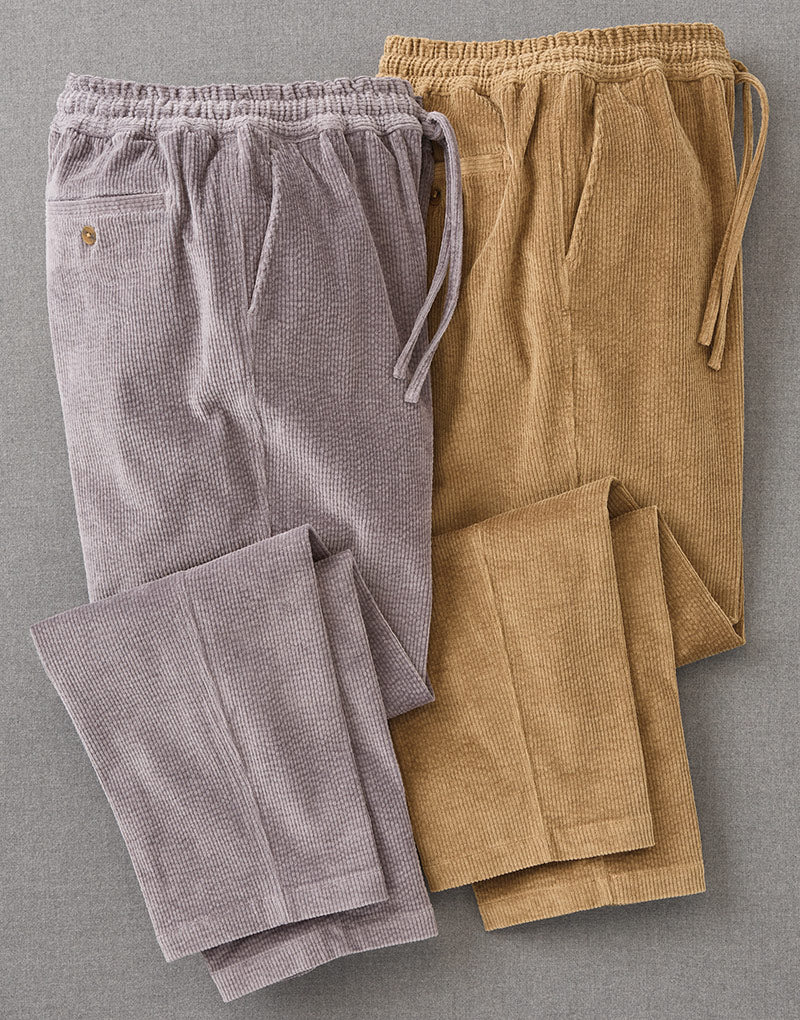grey and tan pants with drawstring