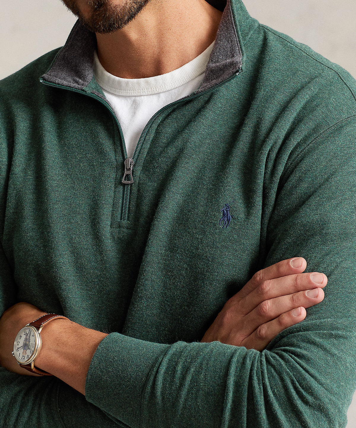 Pullover con mezza zip in jersey Polo Ralph Lauren Lux, Men's Big & Tall