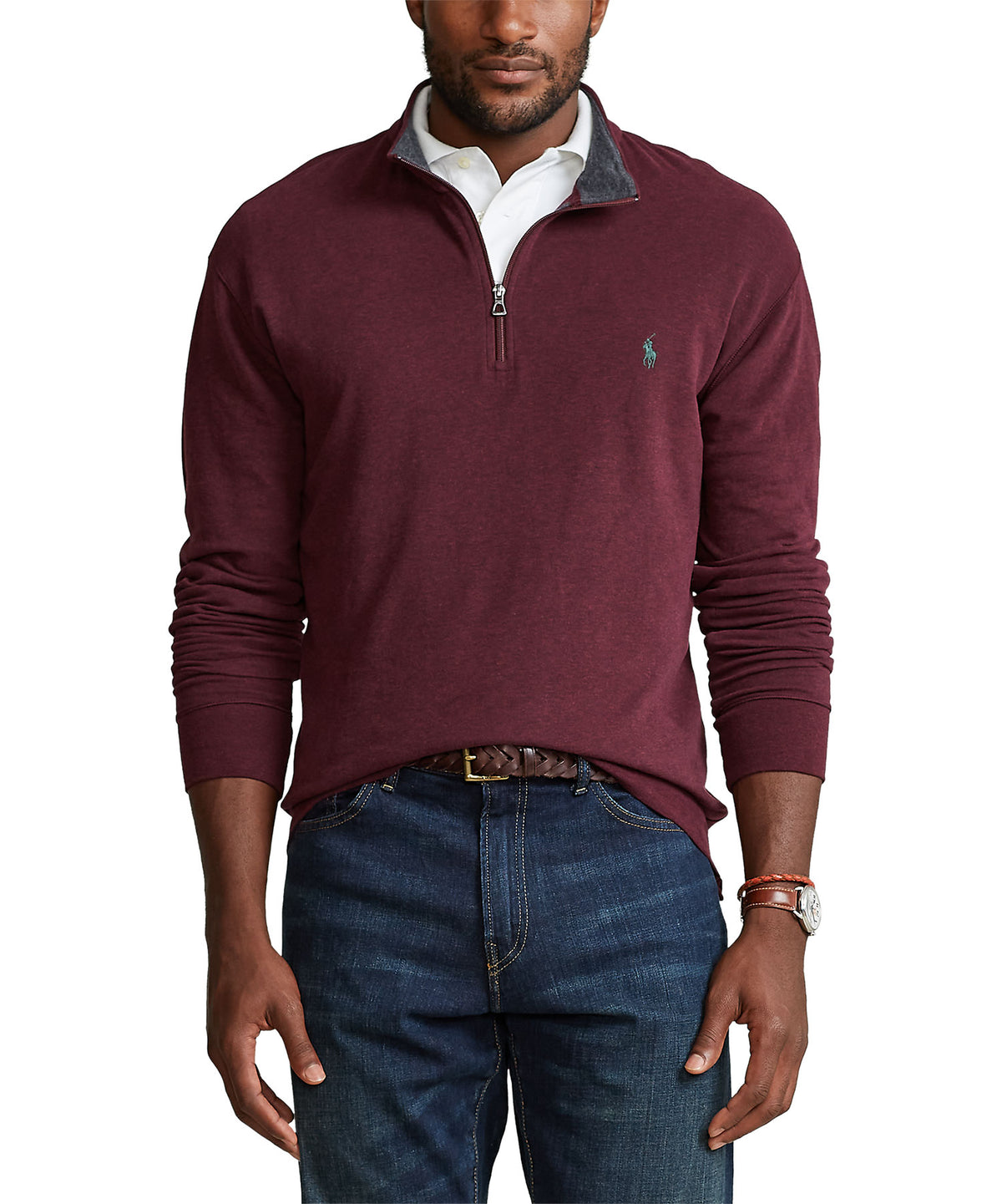 Pullover con mezza zip in jersey Polo Ralph Lauren Lux, Men's Big & Tall