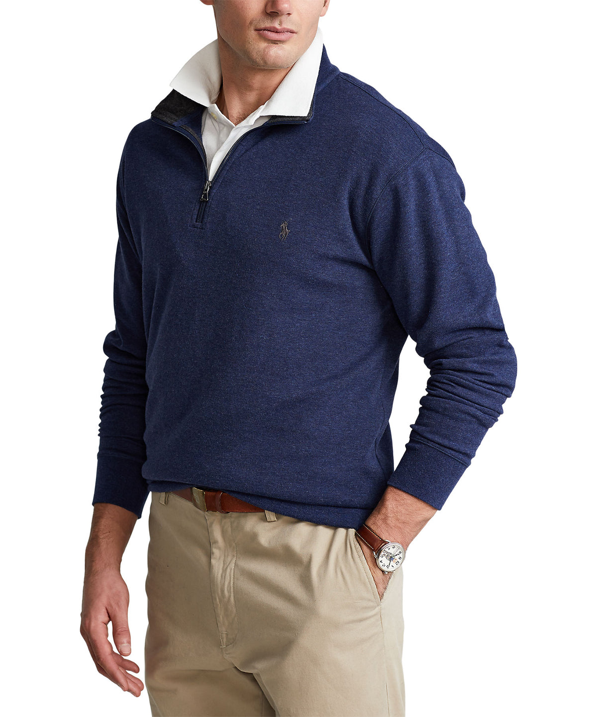 Pullover con mezza zip in jersey Polo Ralph Lauren Lux, Men's Big & Tall