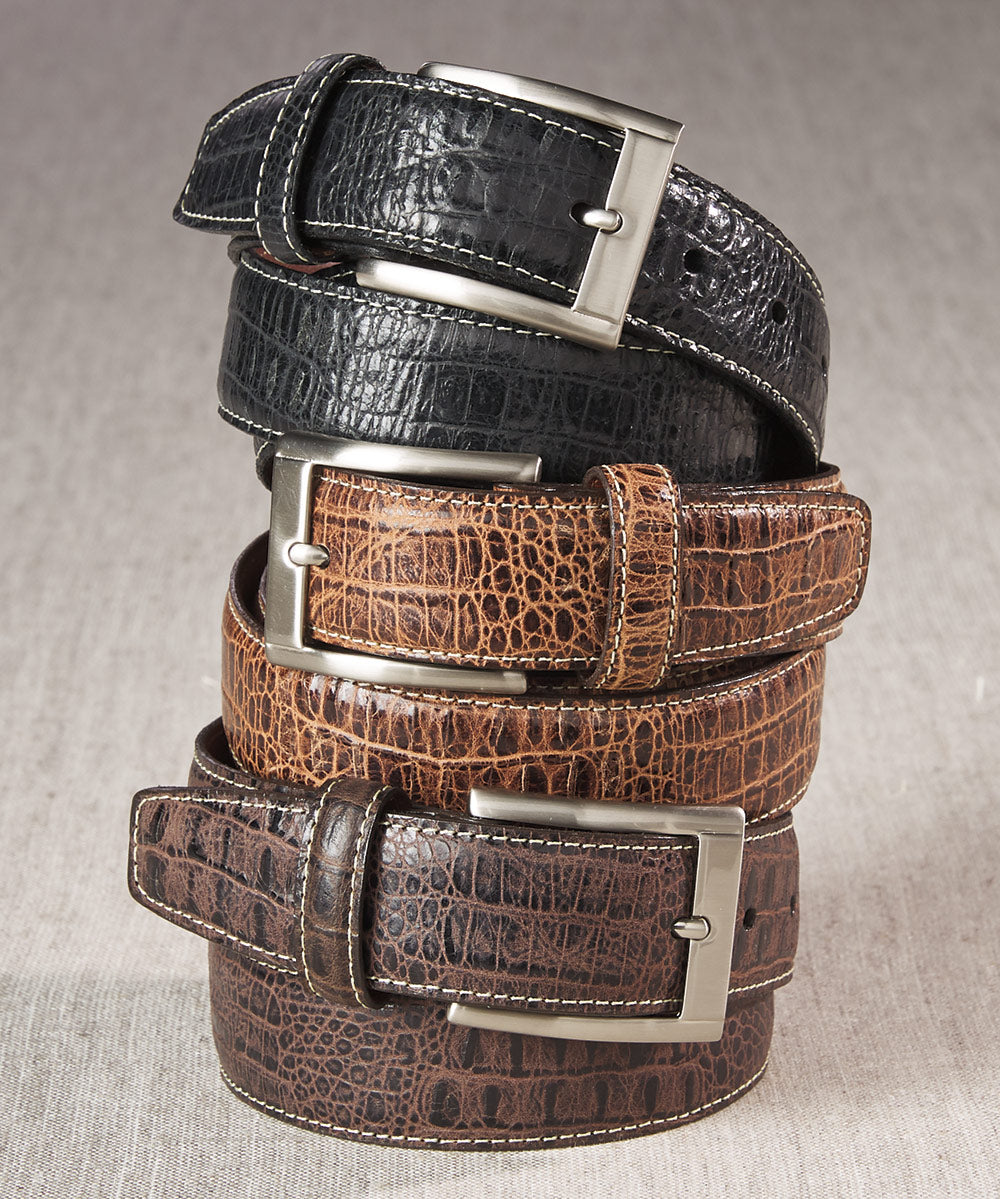 Men's Embossed Alligator Print Leather Belt - Brown - Size 54