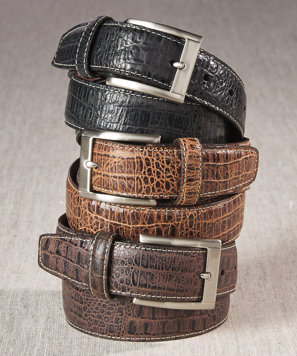 Torino Men's Big Tall Embossed Alligator Print Leather Belt