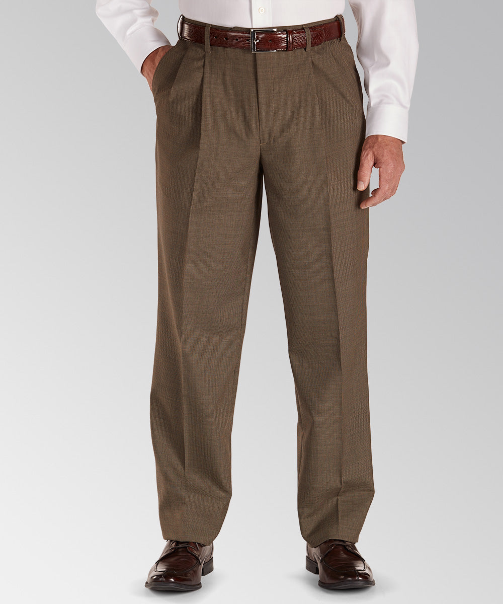 Men's Big & Tall Westport 1989 Pleated Houndstooth Wool Blend Dress Pants Tan/Black / 44