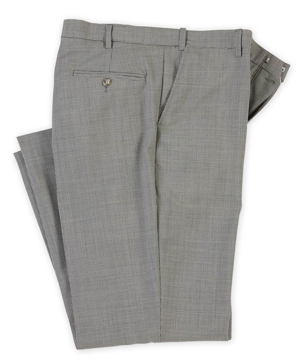 big and tall dress pants Men's Big & Tall Westport 1989 Flat Front Houndstooth Wool Blend Dress Pants Tan/Black / 52" / LONG