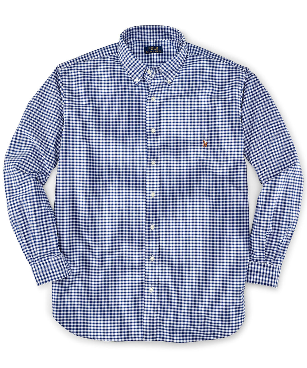 polo button up dress shirts Oxford Button Down Collar Polo Long Sleeve Blue Gingham S / Blue Gingham