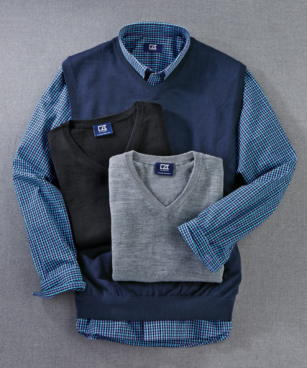 Gilet maglione con scollo a V in misto lana merino Cutter & Buck, Big & Tall