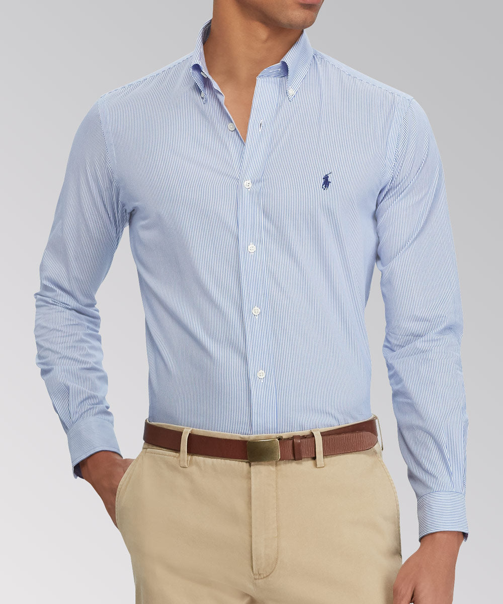 Polo Ralph Lauren Camicia sportiva in popeline elasticizzato naturale a maniche lunghe, Men's Big & Tall