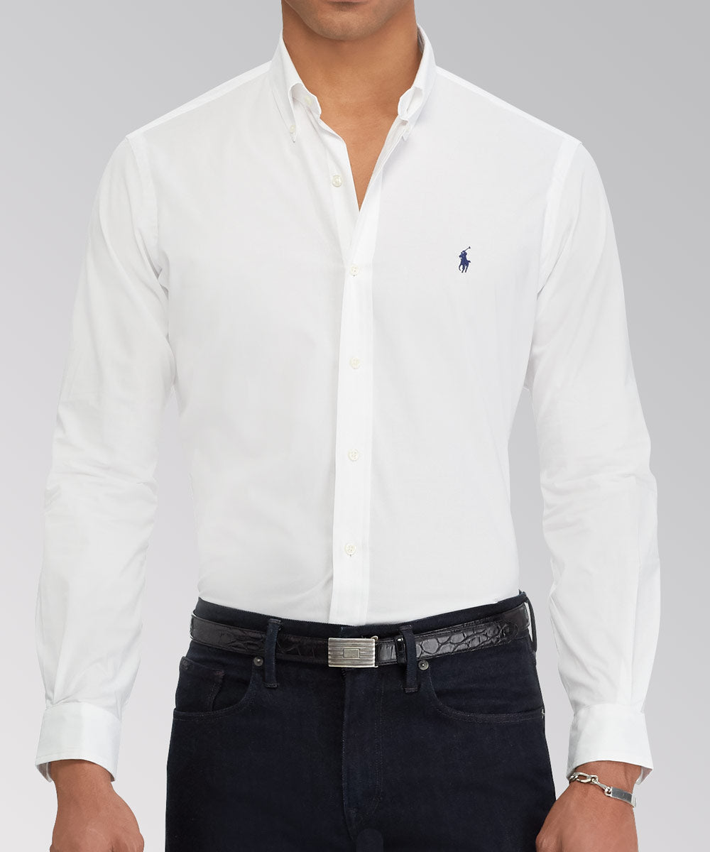 Polo Ralph Lauren Camicia sportiva in popeline elasticizzato naturale a maniche lunghe, Men's Big & Tall