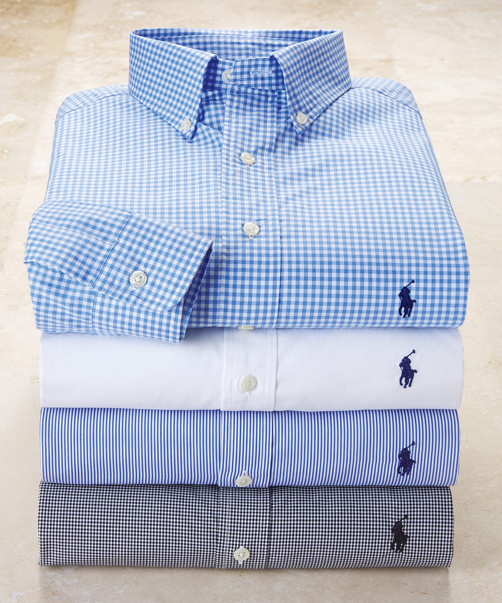 Polo Ralph Lauren Camicia sportiva in popeline elasticizzato naturale a maniche lunghe, Men's Big & Tall