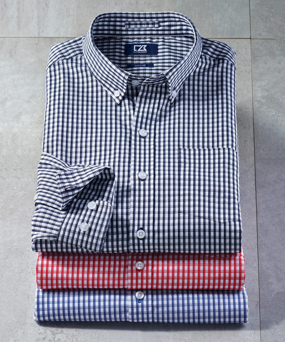Cutter &amp; Buck Easy Care Stretch Gingham Long Sleeve Sport Shirt