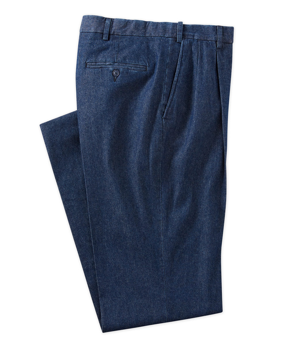 Men's Big & Tall Westport 1989 Pleated Wrinkle-Free Twill Pants with Stretch Waistband Denim / 40" / Long Men's Big & Tall Westport 1989 Pleated Wrinkle-Free Twill Pants with Stretch Waistband Denim / 40" / Long