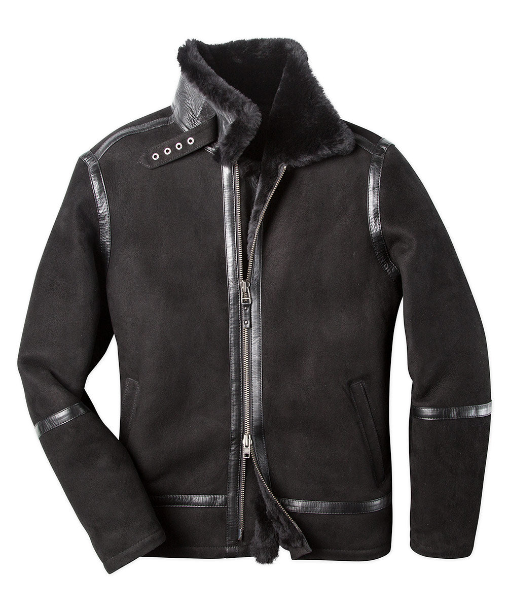 Westport Black Shearling Coat with Leather Trim, Men's Big & Tall