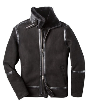 Westport Black Shearling Coat with Leather Trim