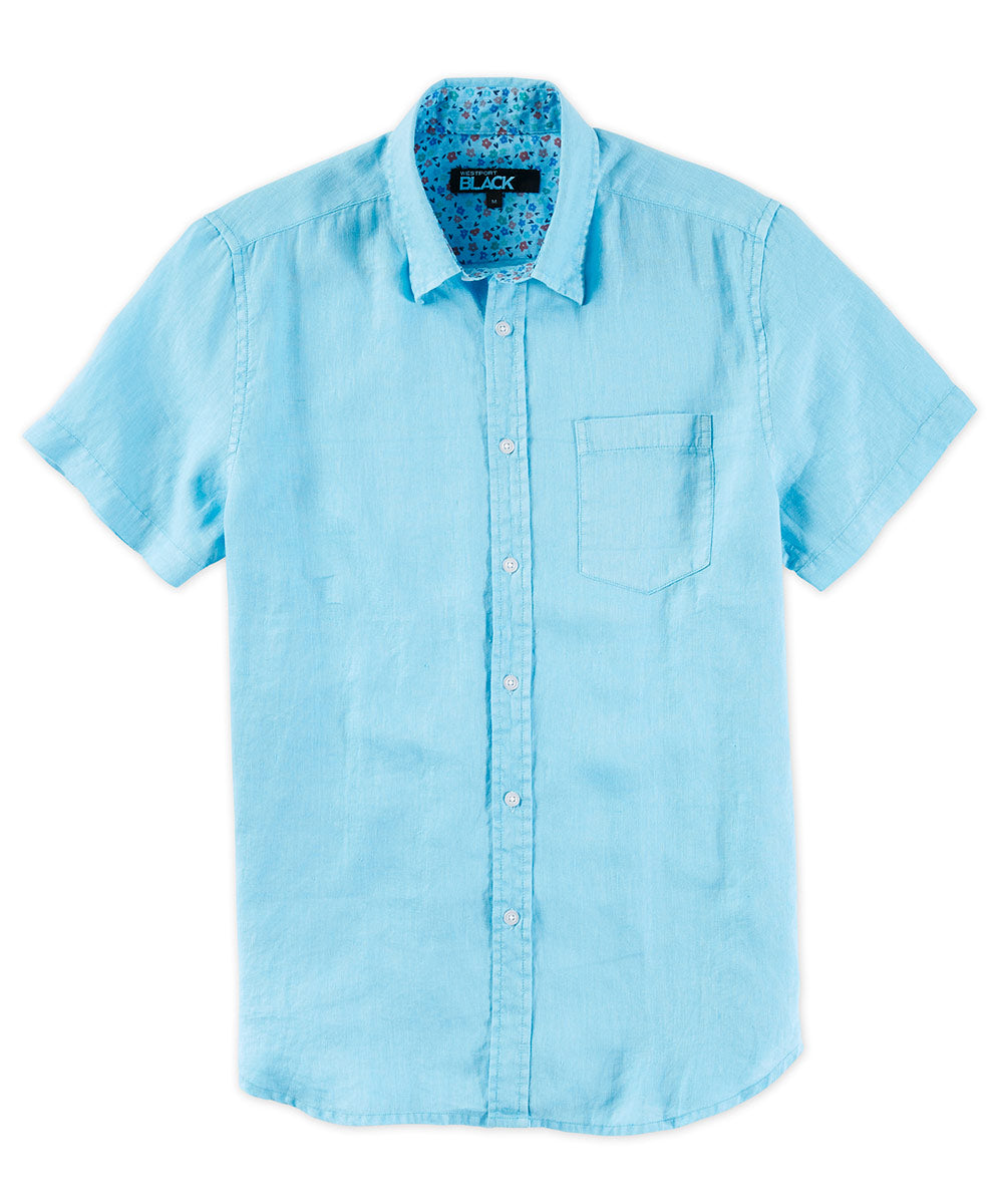 Westport Black Short Sleeve Solid Linen Sport Shirt, Men's Big & Tall