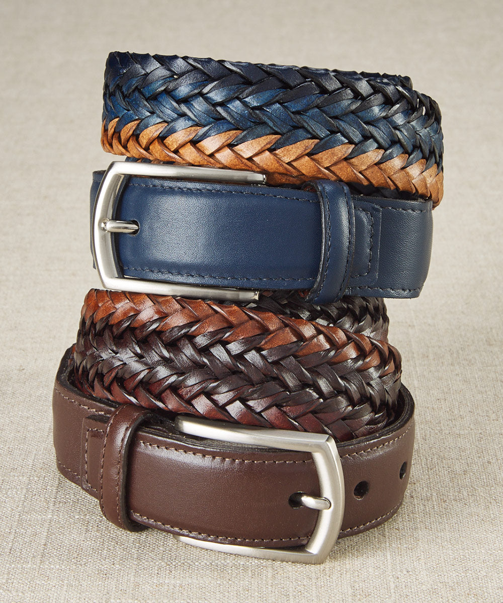 Italian Brown Leather Braided Belt