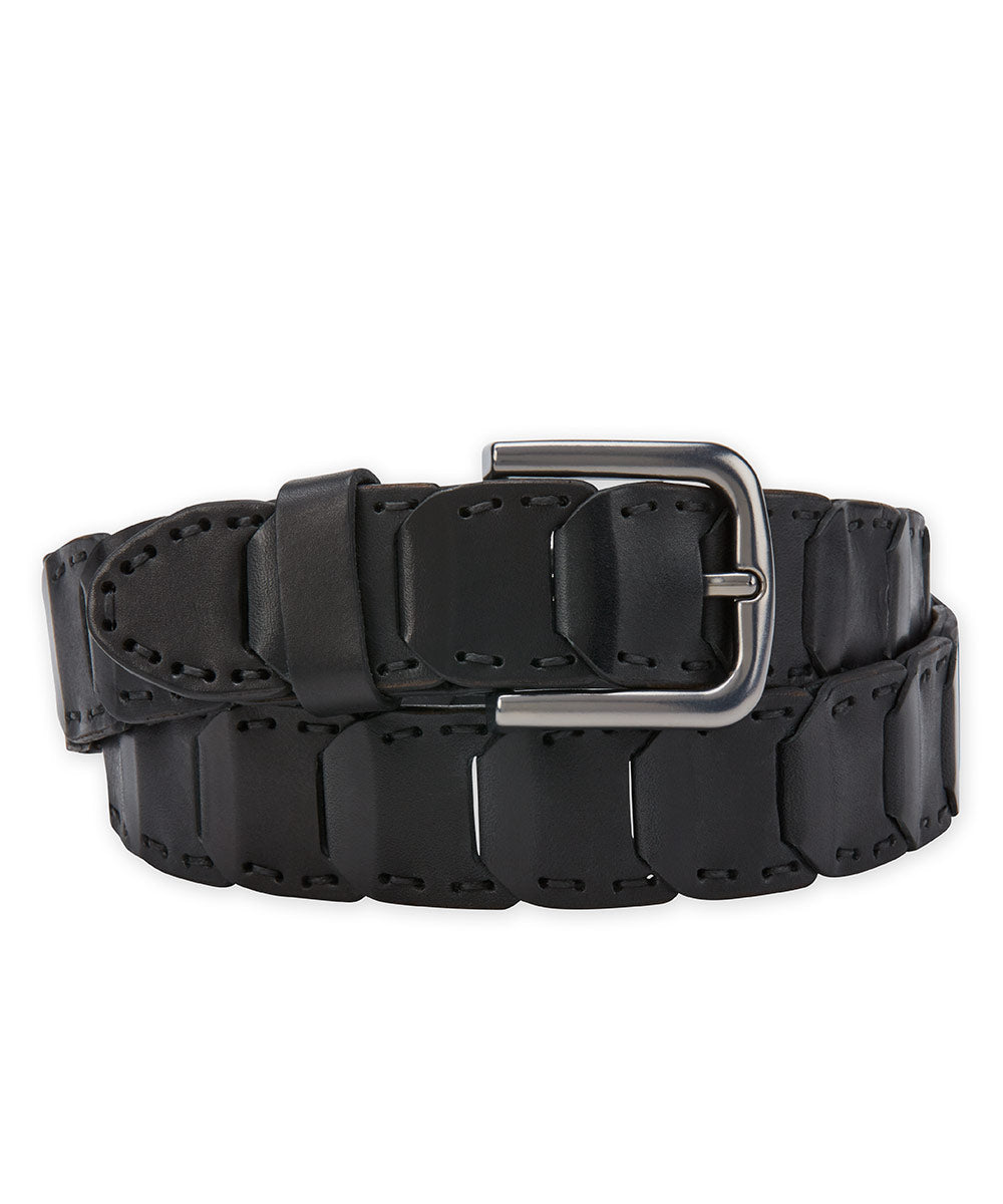 Westport Black Panelled Leather Belt, Men's Big & Tall